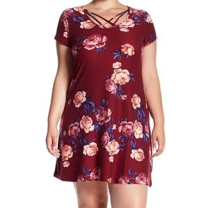 Crisscross Neck Floral T- Shirt Dres